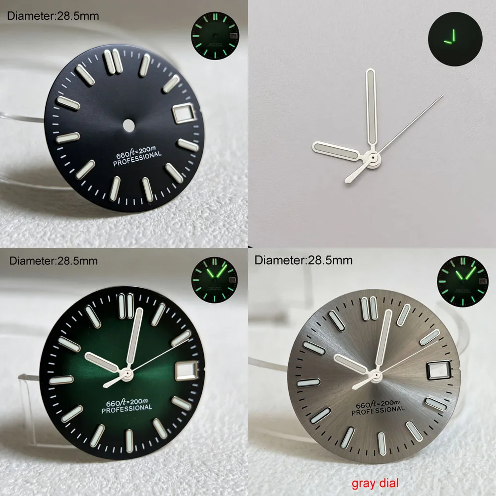28.5mm S logo nh35 dial black-green blue gray sunburst dial for nh35 movement green lumen hands nh35 s dial modification parts