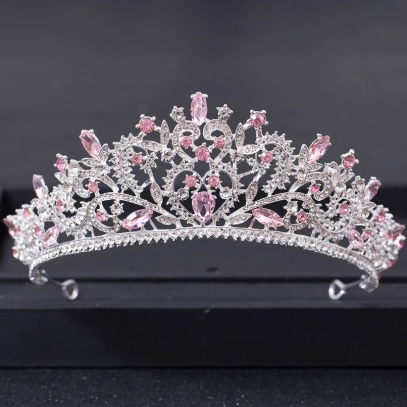 Diademi e corone di cristallo rosa per le donne sposa rosa strass Prom Diadem corona diara nuziale accessori per capelli da sposa gioielli