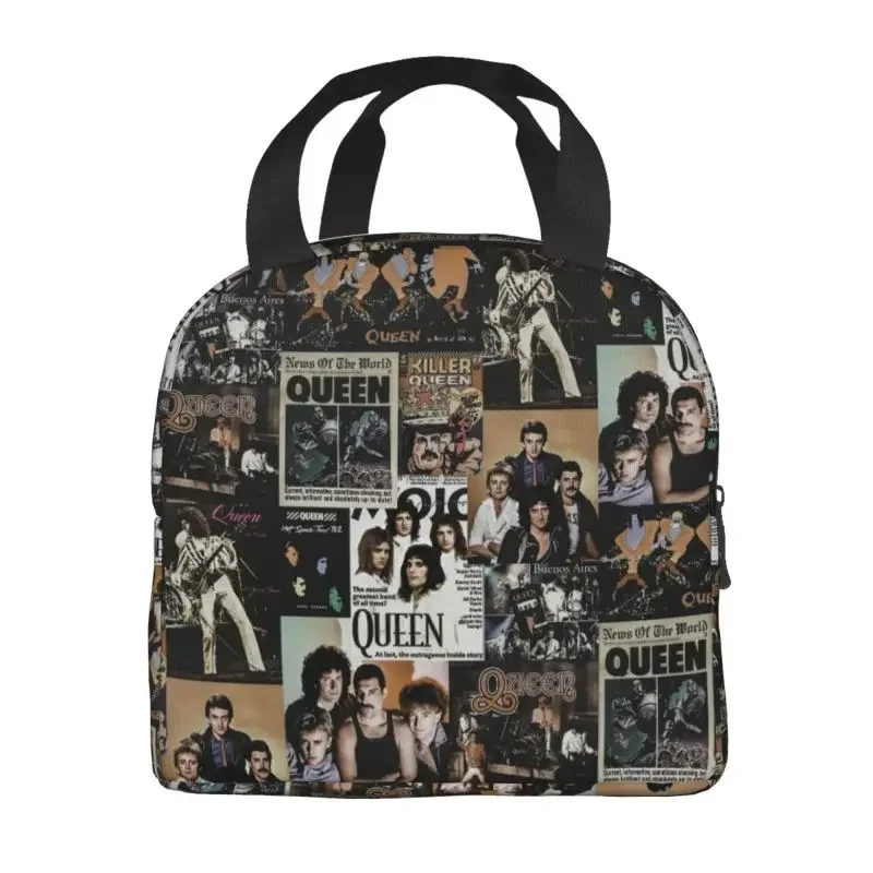 Freddie Mercury Queen Band Insulated Lunch Bags for School Office Portable Thermal Cooler Bento Box Women Kids