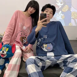 Couples Lover Family Matching Pajamas Set Women Men Autumn Pijamas Sleepwears Casual Cartoon Home Clothing Long Plaid Pants