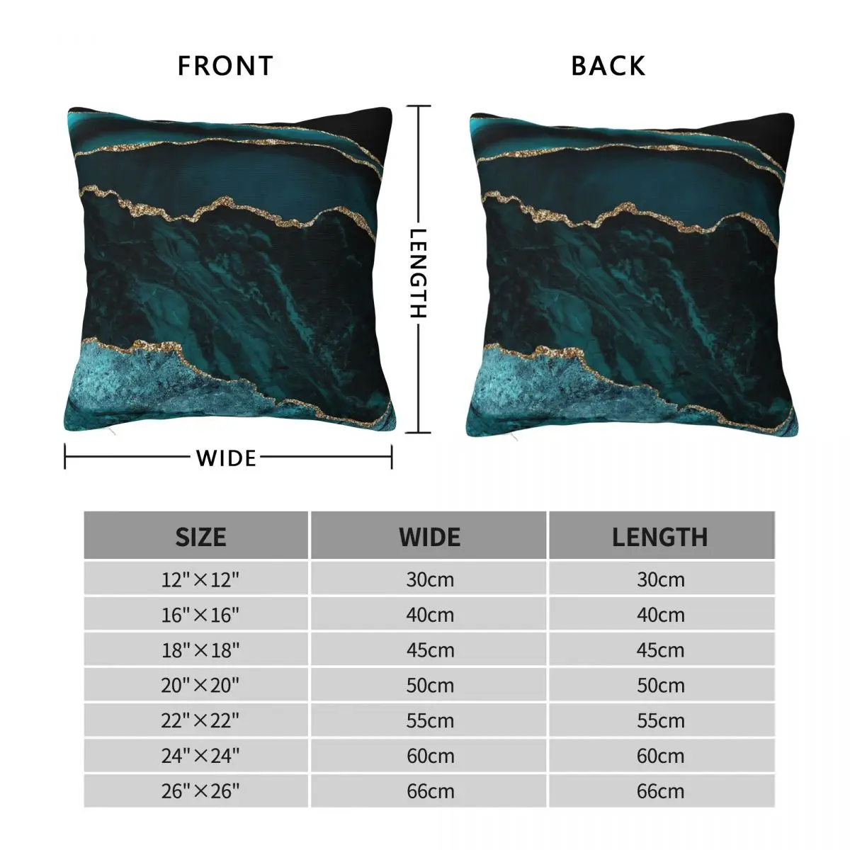 Teal Gold Agate Square Pillowcase Polyester Linen Velvet Pattern Zip Decorative Pillow Case Car Cushion Cover 45x45