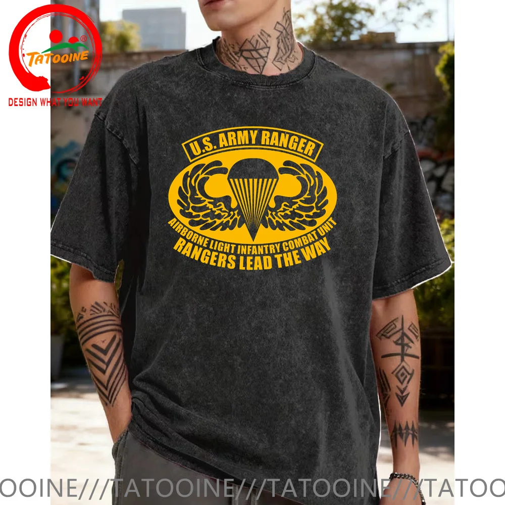 

Vintage Washed Cotton T-Shirt US Army Ranger Airborne Special Force T Shirt Fashion Trendy Casual Clothing tshirt Street Shirt