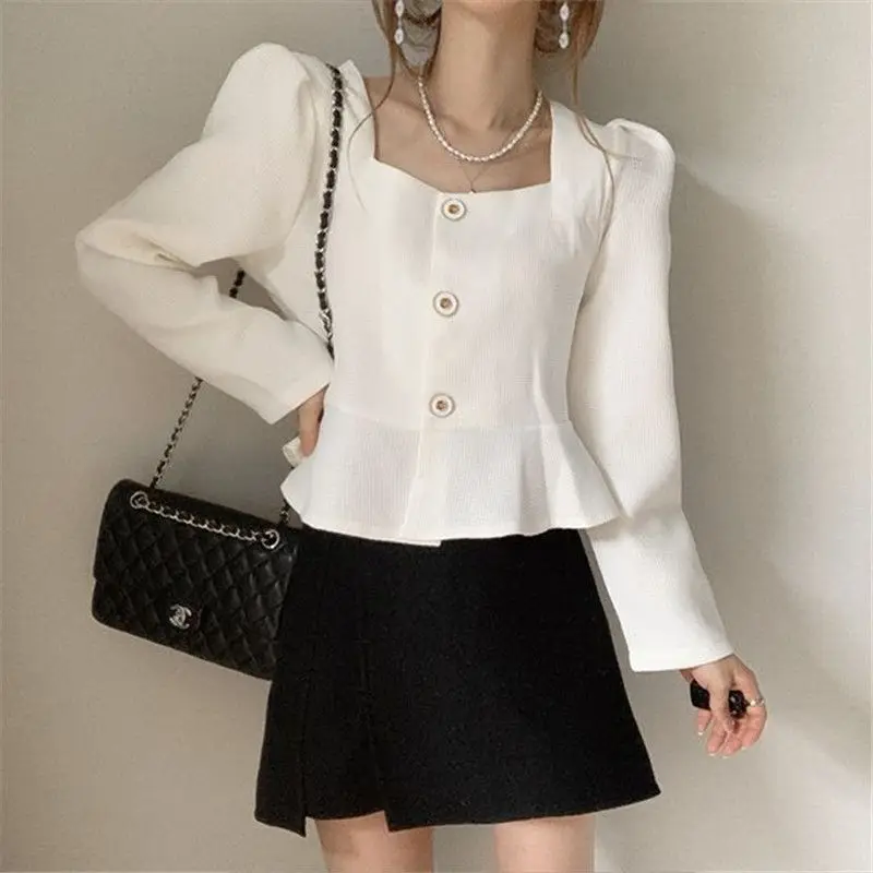 Jackets Women Elegant Vintage Ruffles Chic French Style Office Lady Spring Overcoats Crop Designed Aesthetic Popular Puff Sleeve