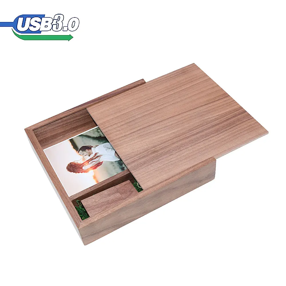 Pen Drive USB 3.0 acero/noce Album fotografico scatola di legno chiavette Usb 8GB/128GB fotografia Stick 170*170*35mm