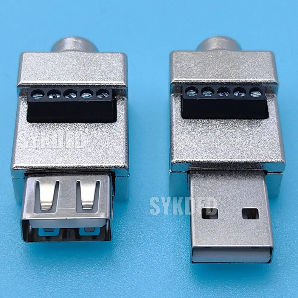2Pcs USB 2.0 Type A Male Female Solderless Metal Shell Plug Fast Charging Cable USB2.0 DIY Extension Plug Port Socket