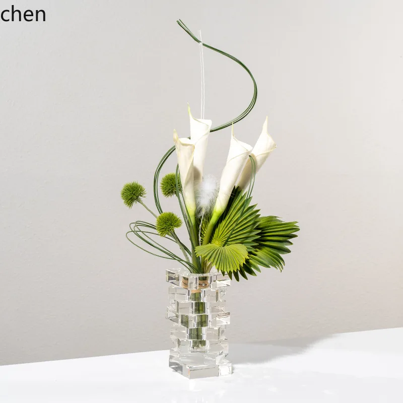 ZML Artificial Flower Crystal Glass Vase Hotel Soft Decoration High-End Feel Model Room Living Room Floral Arrangement Ornament