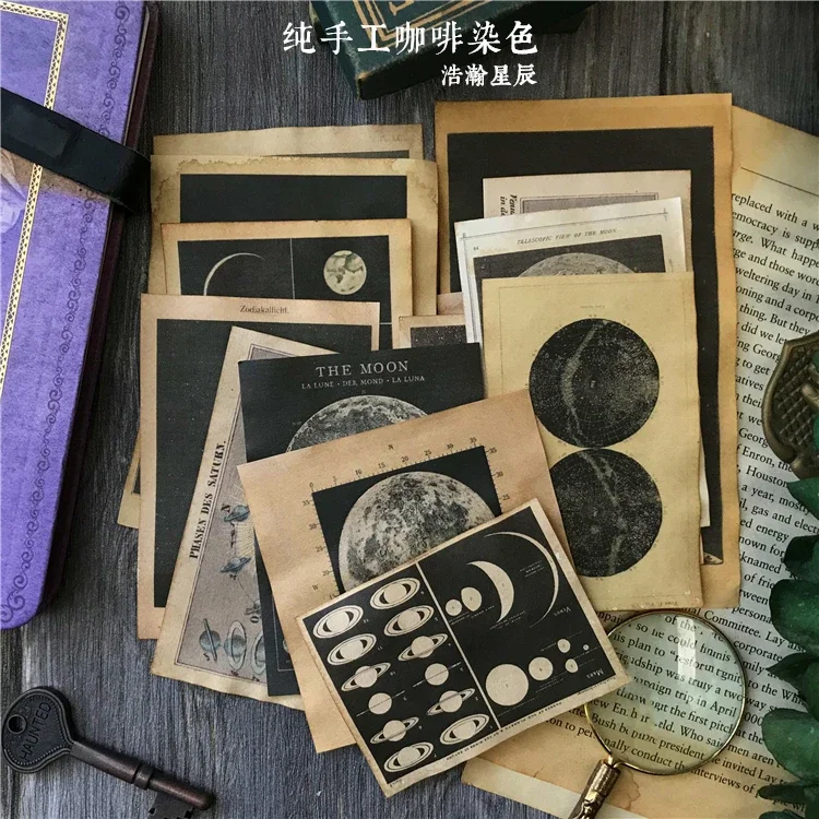 16Pcs/Pack Vintage Black Universe Moon Stars Sticker DIY Scrapbooking Album Junk Journal Planner Decorative Stickers