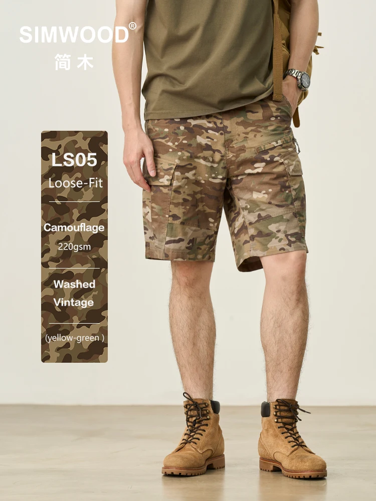 

SIMWOOD 2025 Summer New Camouflage Tactic Shorts Men Oversize Outdoor Cargo Shorts