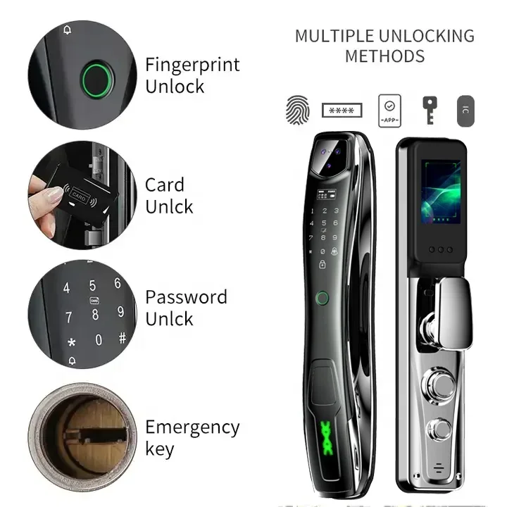 Serrure de porte numérique intelligente, application Tuya Ttlock, sonnette WiFi, caméra, empreinte digitale qualifiée ale, déverrouillage de carte de mot de passe, électrique