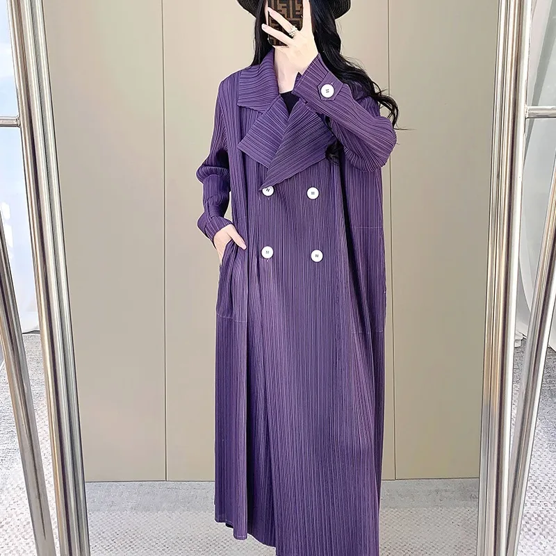 Miyake Geplooide Jas Herfst Nieuwe Trenchcoat Lange mouwen Tops De Lange Sectie Commuter Outerwears Dameskleding Overjas