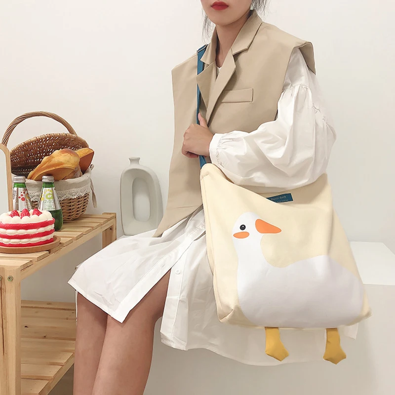 Large Capacity Woman Cute All-Match Shoulder bag Yellow Duck Bags Casual Canvas Shopping With Simple Crossbody bag Sweet Girls