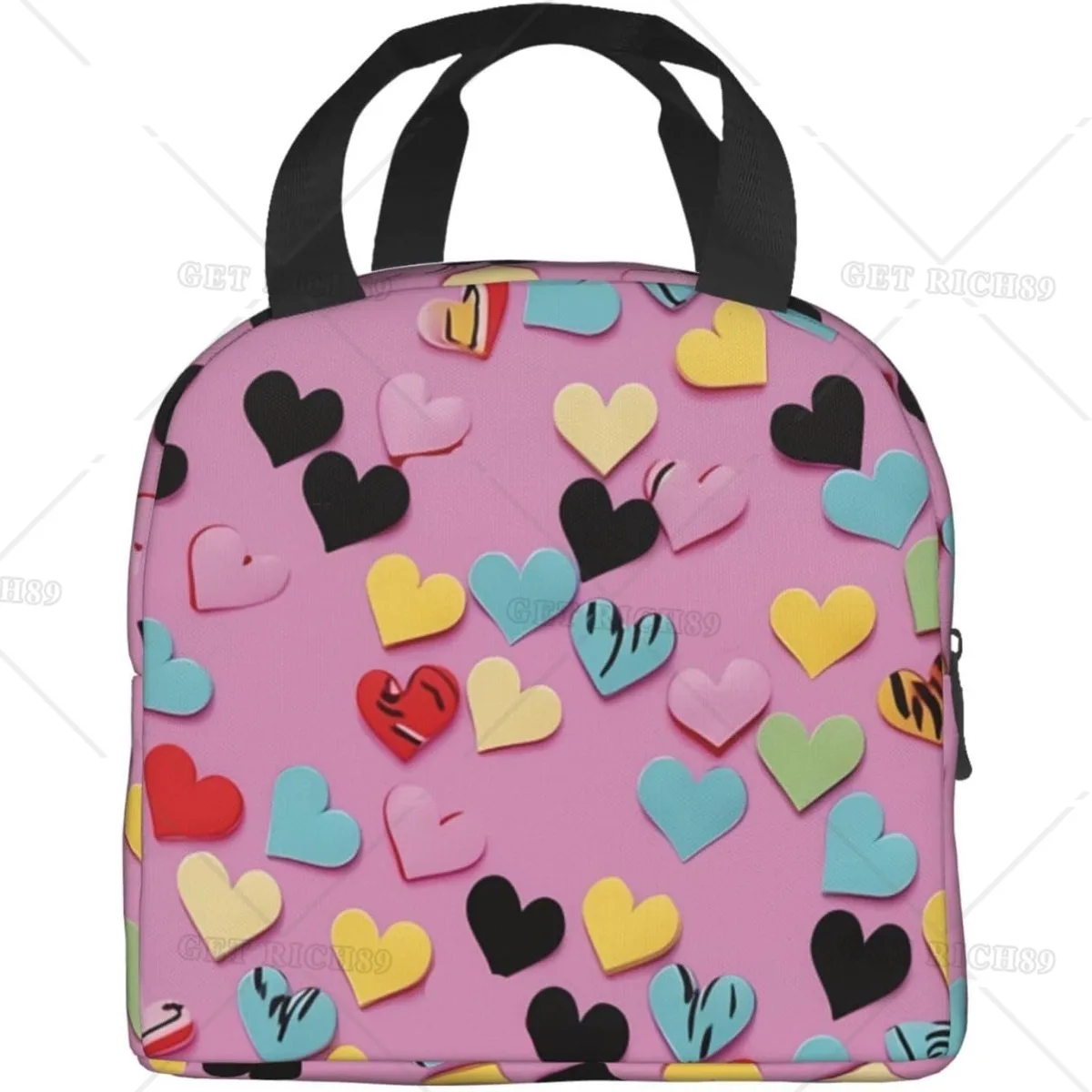 Colorful Heart Pink Insulated Lunch Bag for Women Girls - Chic & Practical, Lunch Box for Office, Picnics, Outdoor Adventures