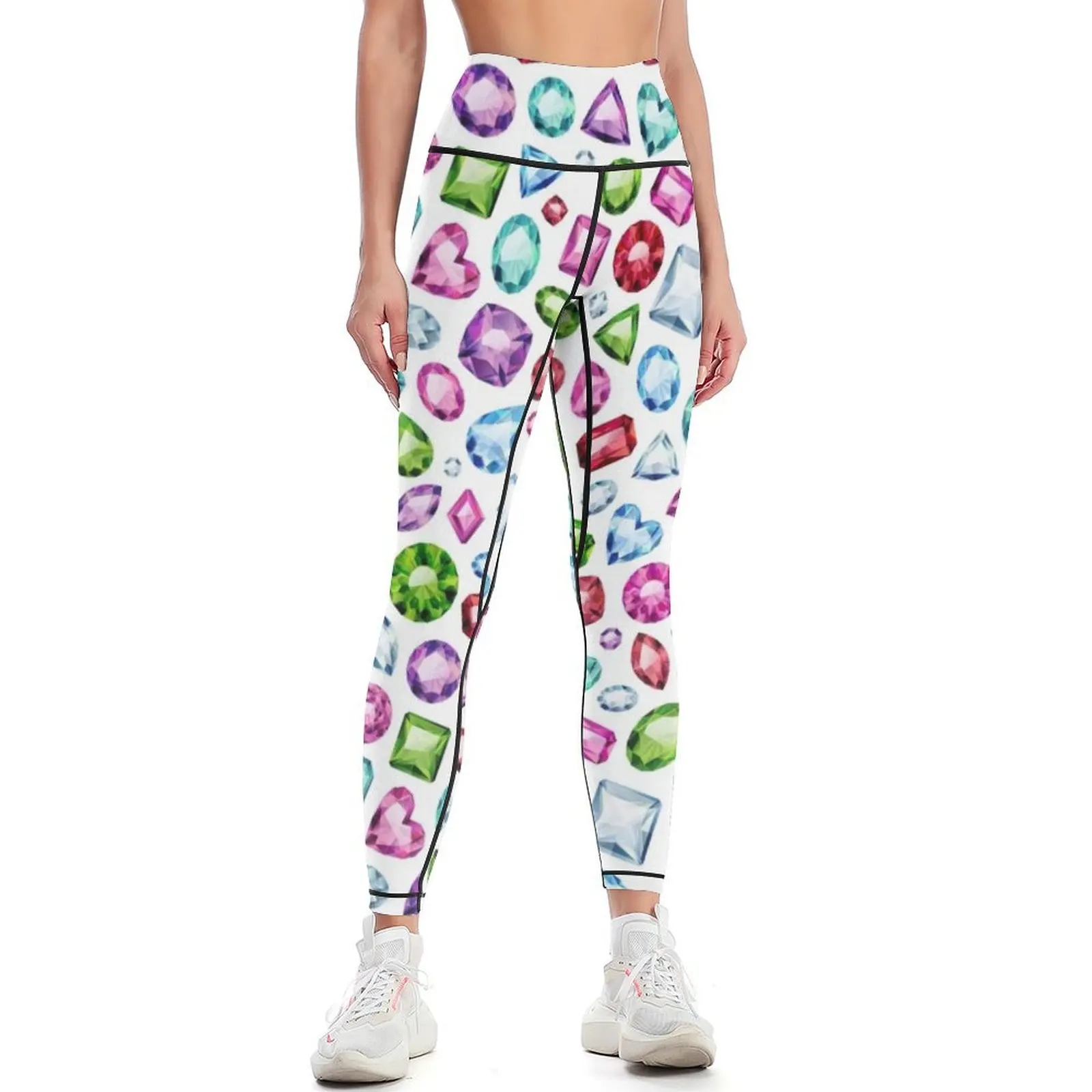 

Colorful diamond gemstones background on white. Leggings sports for push up gym womans Female legging pants Womens Leggings