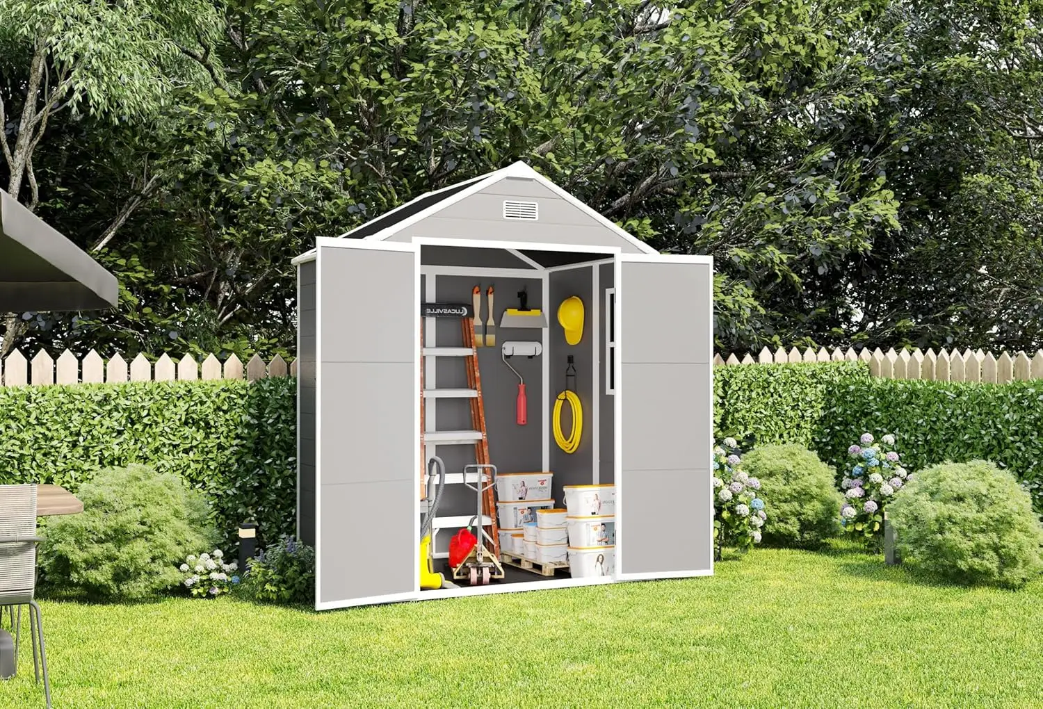 

6x5 ft Resin Storage Shed Waterproof UV Proof Security Door Lock Garden Tool Shed Gray Customized