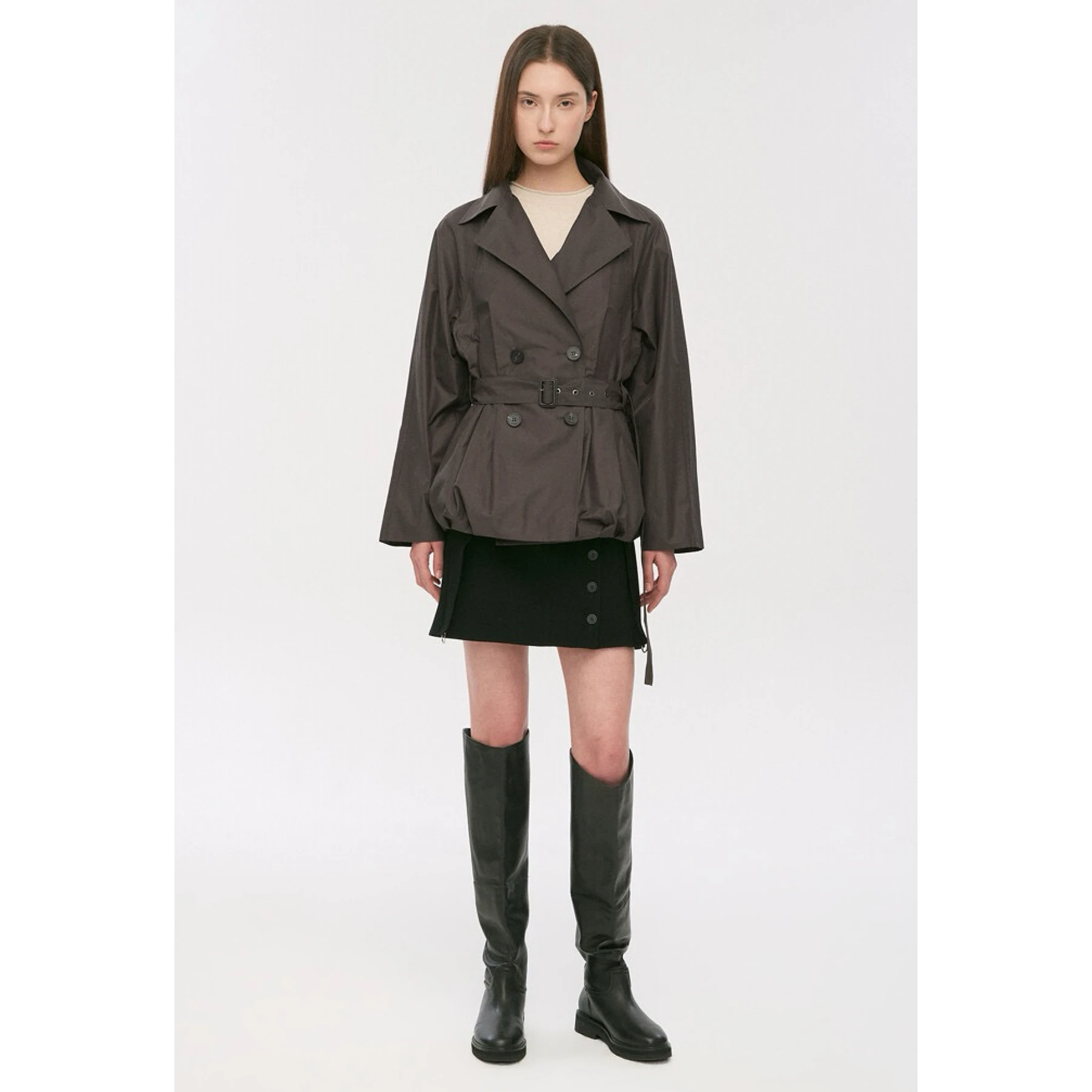 Lemon Cheese TIM26 Spring Elegance Double Button Large Collar Waist Belt Short Style Coat Outerwear Women's Commute Style