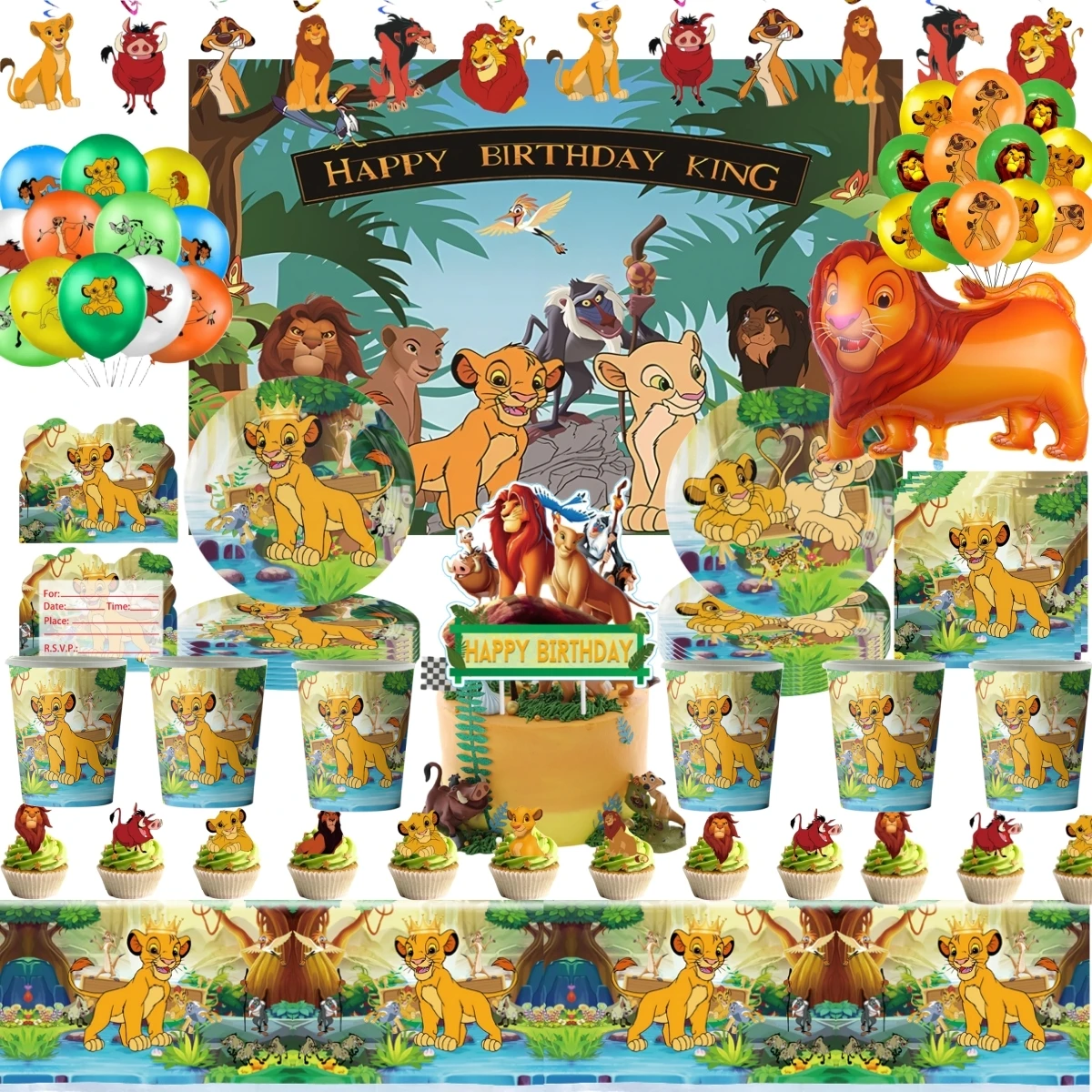 

Lion King Simba Party Decorations Baby Shower Disposable Tableware Set Plate Favor Balloon Banner Tablecloth Kids Party Supplies