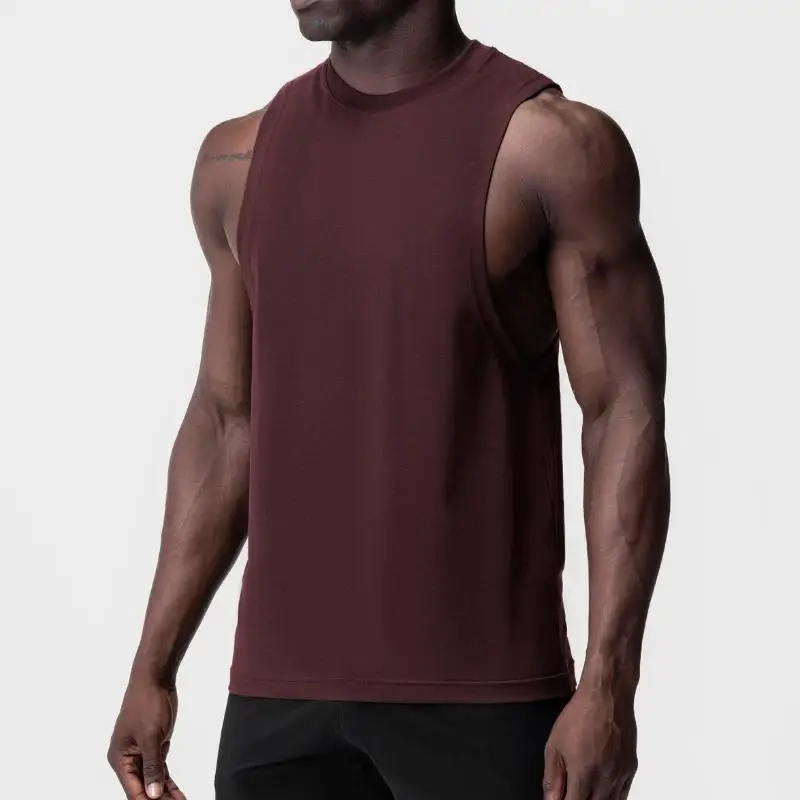 Men's Sports And Fitness Vest Ice Sensitive Elastic Solid Color Round Neck Sleeveless T-shirt Running Dancing Top Printed Logo