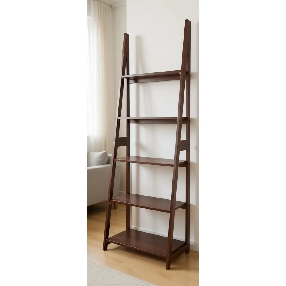 

Пятиуровневая лестничная книжная полка с каркасом из массива дерева, экономия пространства, цвет орех, 14x24x70