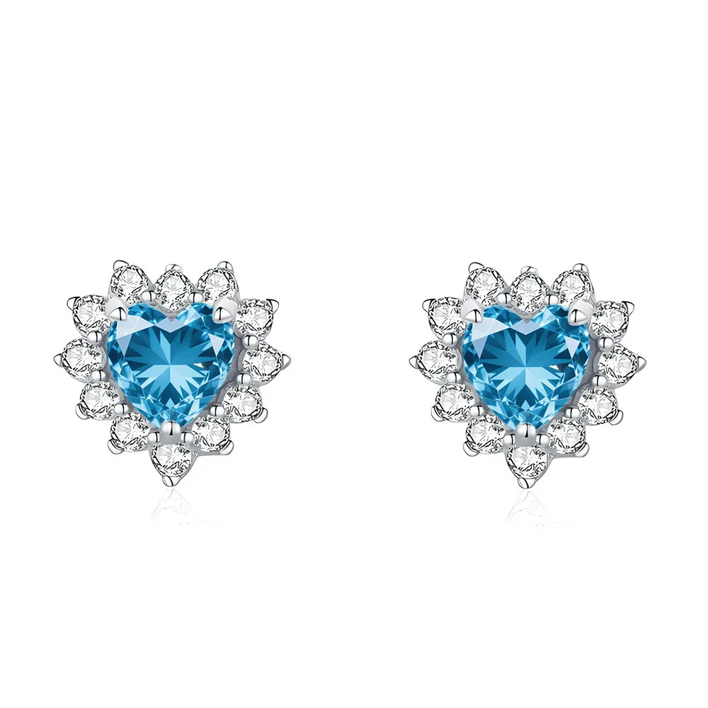 

New Heart of the Ocean Earrings Women's S925 Sterling Silver Inlaid Sea Blue Love Temperament Versatile Earrings