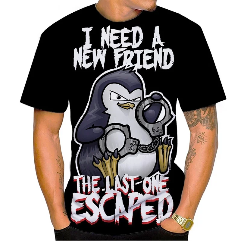 Psychos Penguin T-shirt For Men 3d Print Street Cool T Shirt For Men Funny Casual Round Neck Oversized Tops Fashion Tee Shirt