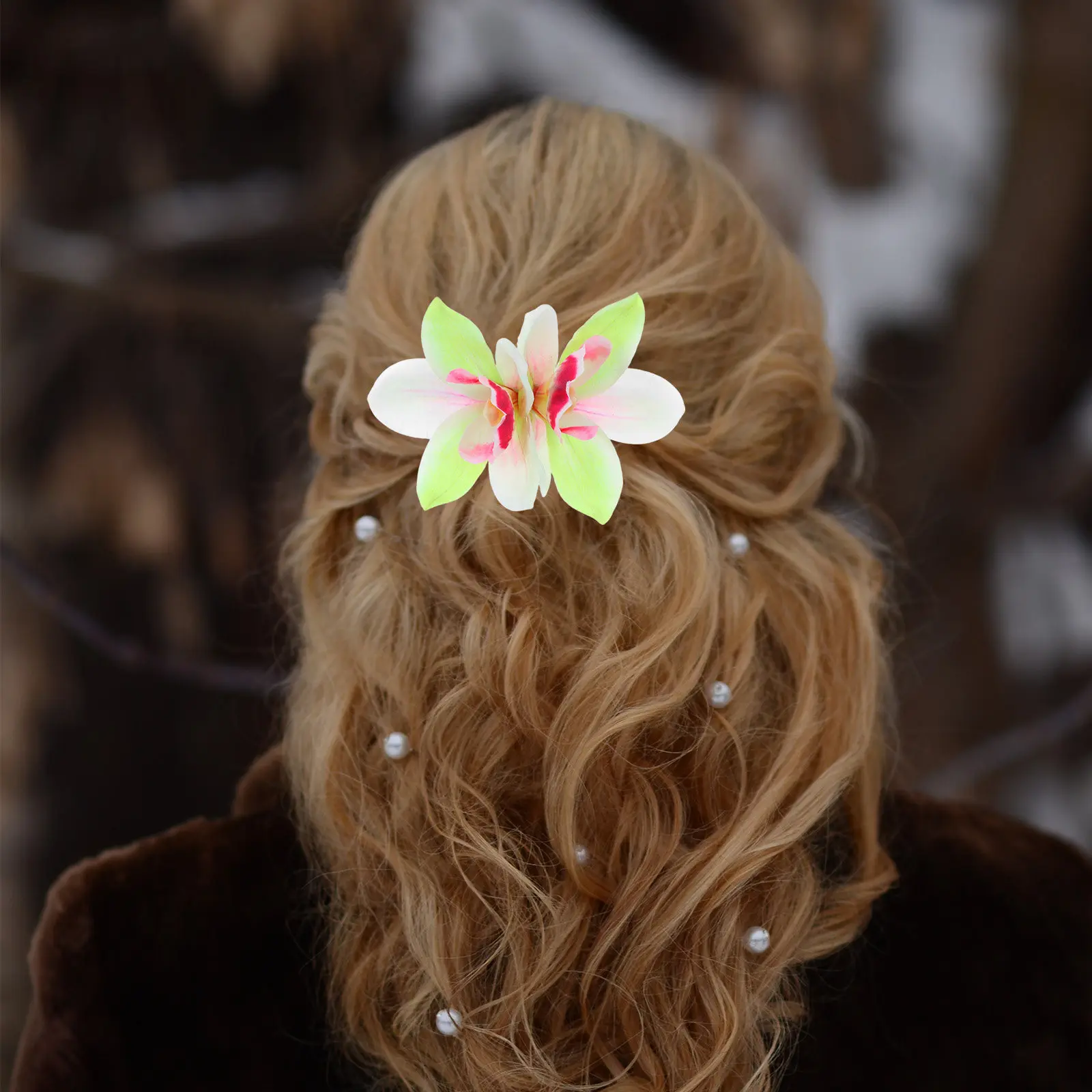 

Набор из 3 заколок для волос с цветами для женщин: легкие зеленые заколки с искусственными орхидеями для гавайских отпусков и весеннего образа