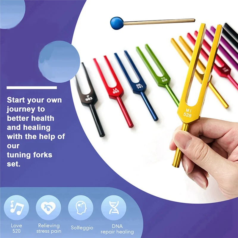 

9 Pieces of Colorful Solfeggio Aluminum Alloy Tuning Forks, Tuning Forks for Therapy, Voice Therapy Blue CX