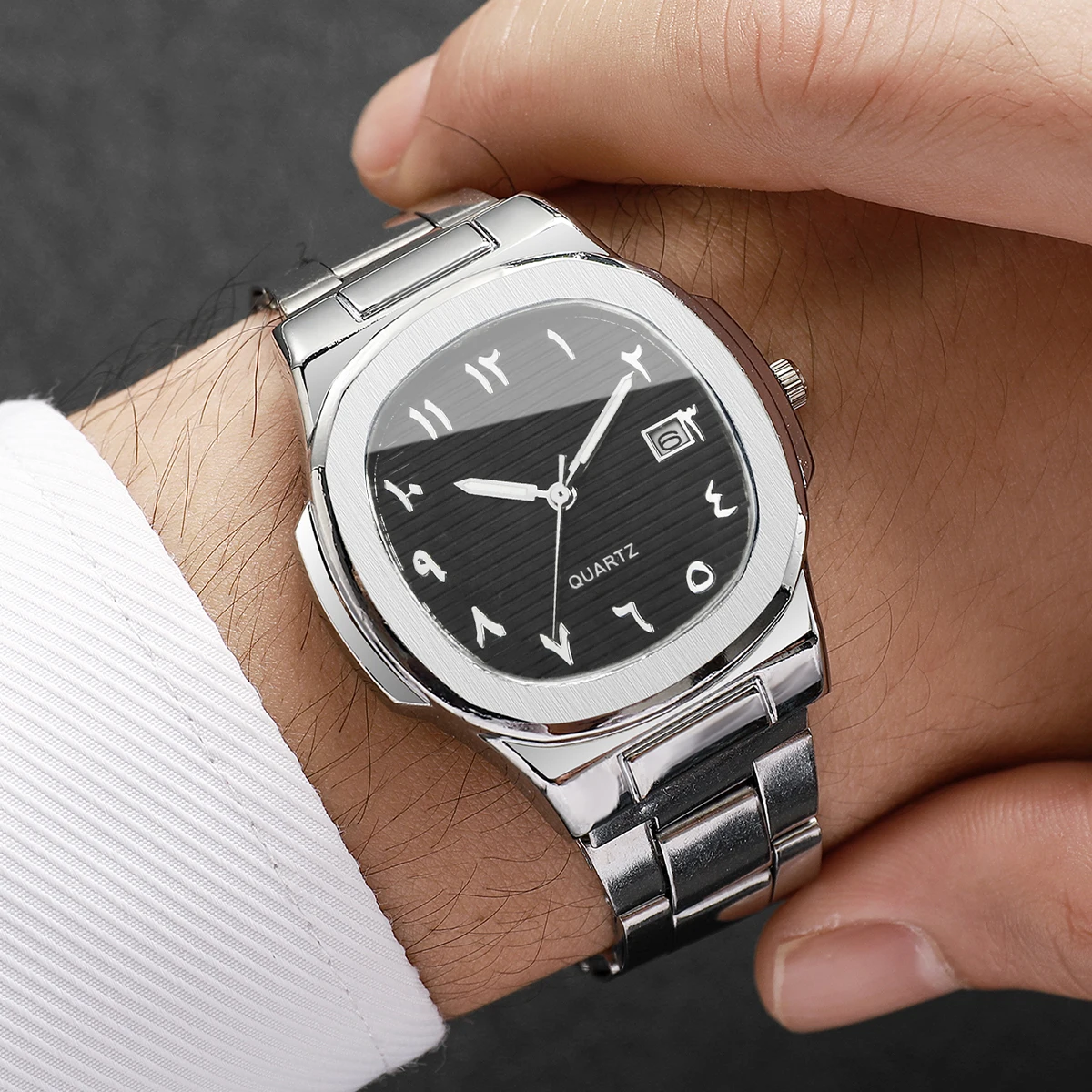2PCS/Sey Fashion Square Men Business Watch Bracelet Set Luxury Men's Calendar Quartz Wristwatches Reloj Hombre（Without Box）