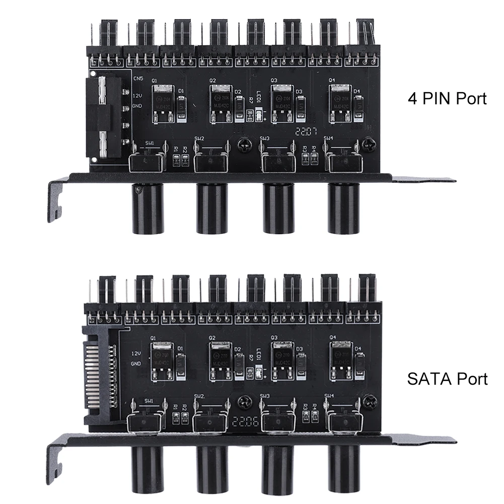 PC Chassis Fan Hub SATA/4 Pin Adapter 8 Channel CPU Cooling Fan HUB 4 Knob PWM Hub Cooling Fan Speed Controller for PC Computer