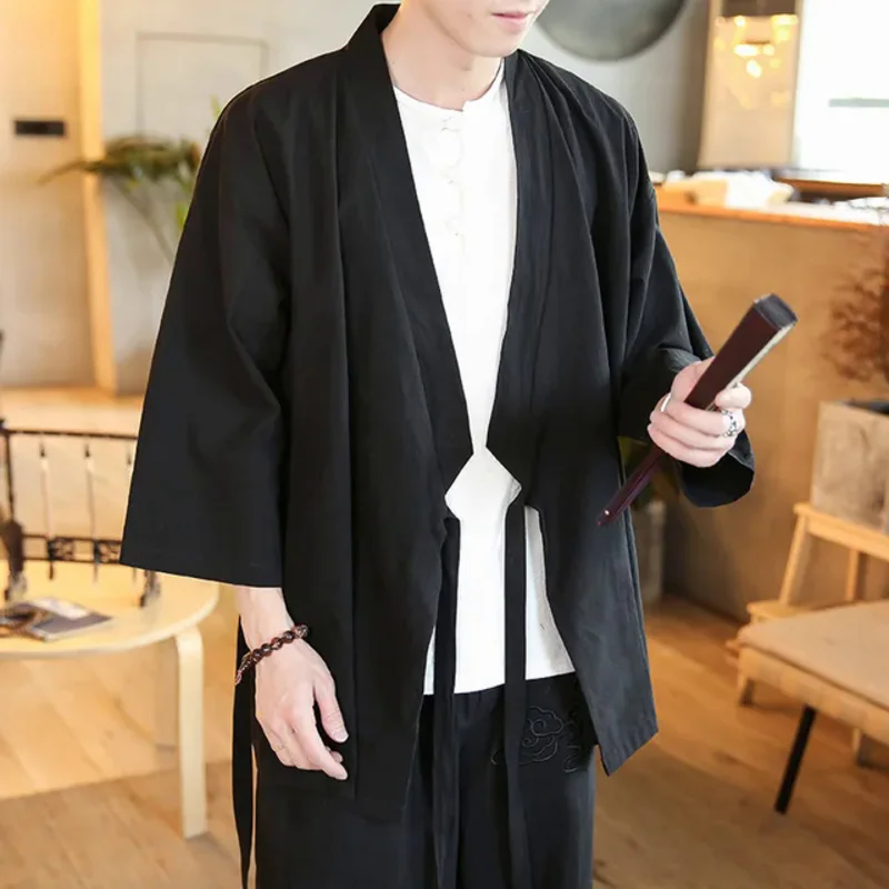 Kimono de style chinois pour hommes, costume de samouraï, cardigan japonais Haori, vêtements d'été Harajuku, vestes Kimono décontractées en coton