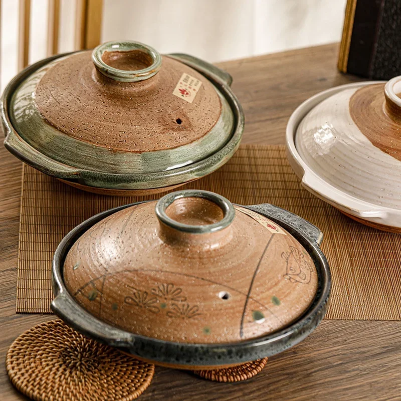 Japanese Clay Casserole Stew Pot Domestic Gas Casserole Soup Pot Open Fire Shallow Pot Ceramic Rice Cooking Pan For Gas Stove