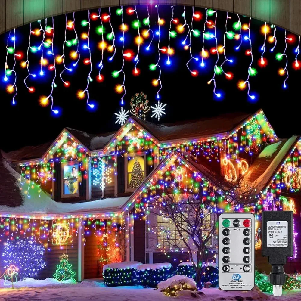 

Christmas Icicle Lights Outdoor, 1008 LED 8 Modes with Remote Control, Curtain Fairy String Lights for Christmas Decorations