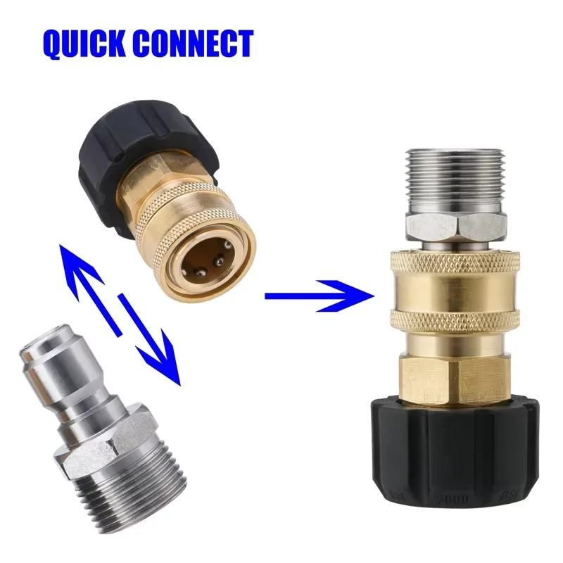 Pressure Washer Adapter Set M22 to 3/8'' inch Quick Connect Kit for Pressure Washer Hose M22 14mm/15mm to M22 Metric Fitting