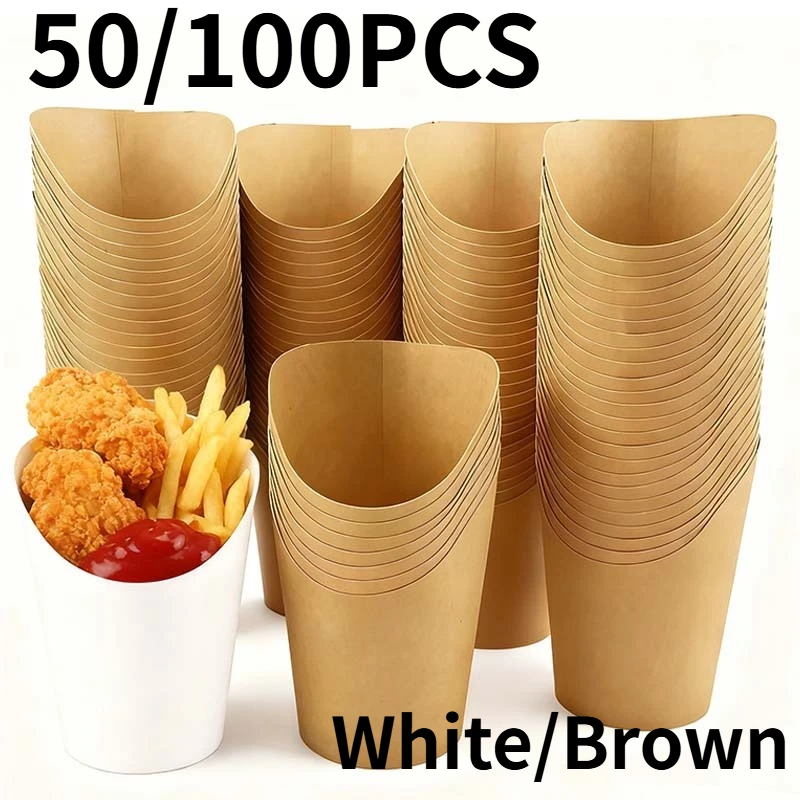 50/100PCS Disposable Cowhide Snack Cup French Fries Paper Cup Fried Chicken Shop Wedding Birthday Party Supplies Necessary
