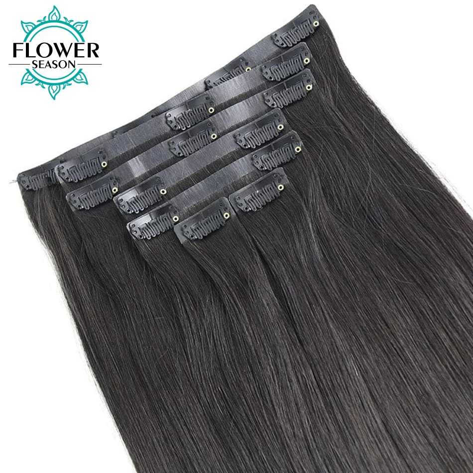 PU Clip ins Extensions Human Hair Straight Seamless Clip In Human Hair Extensions Brazilian Skin Weft Clip-on Hair Pieces 150G