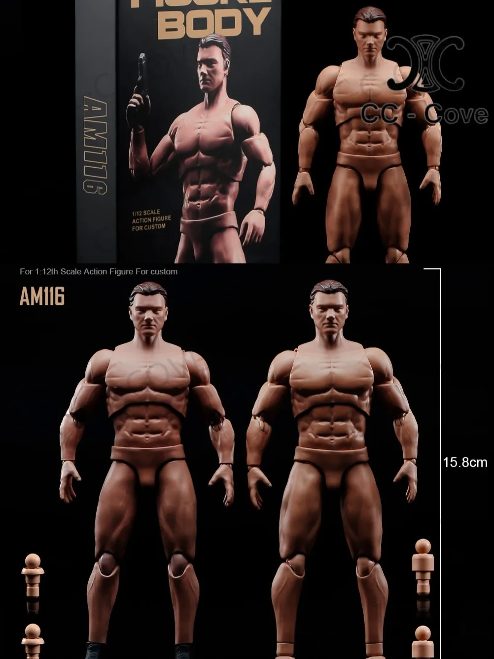 

ANT 1/12 Flexible Seamless Men's Super Strong Muscle Action Doll And Accessories Handgun AM116 Suitable For 6" Action Dolls