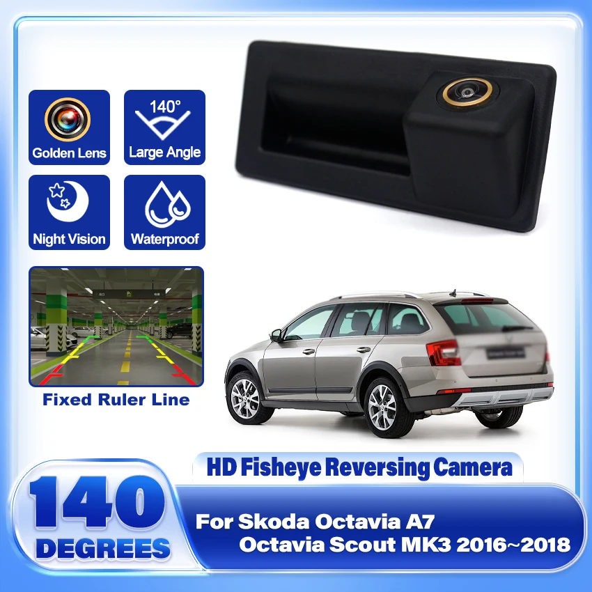 

Золотая HD 720P камера заднего вида на ручке багажника для Skoda Octavia A7 Octavia Scout MK3 2016 2017 2018 Автомобильный монитор парковки заднего вида