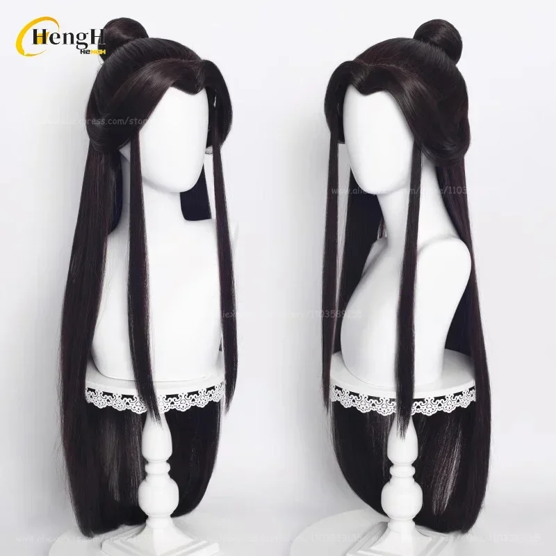 Pelo sintético de Anime Hua Cheng San Lang, 80cm de largo, negro, Cosplay, pelucas de Anime, pelo resistente al calor, pelucas para fiesta de Halloween + gorro de peluca