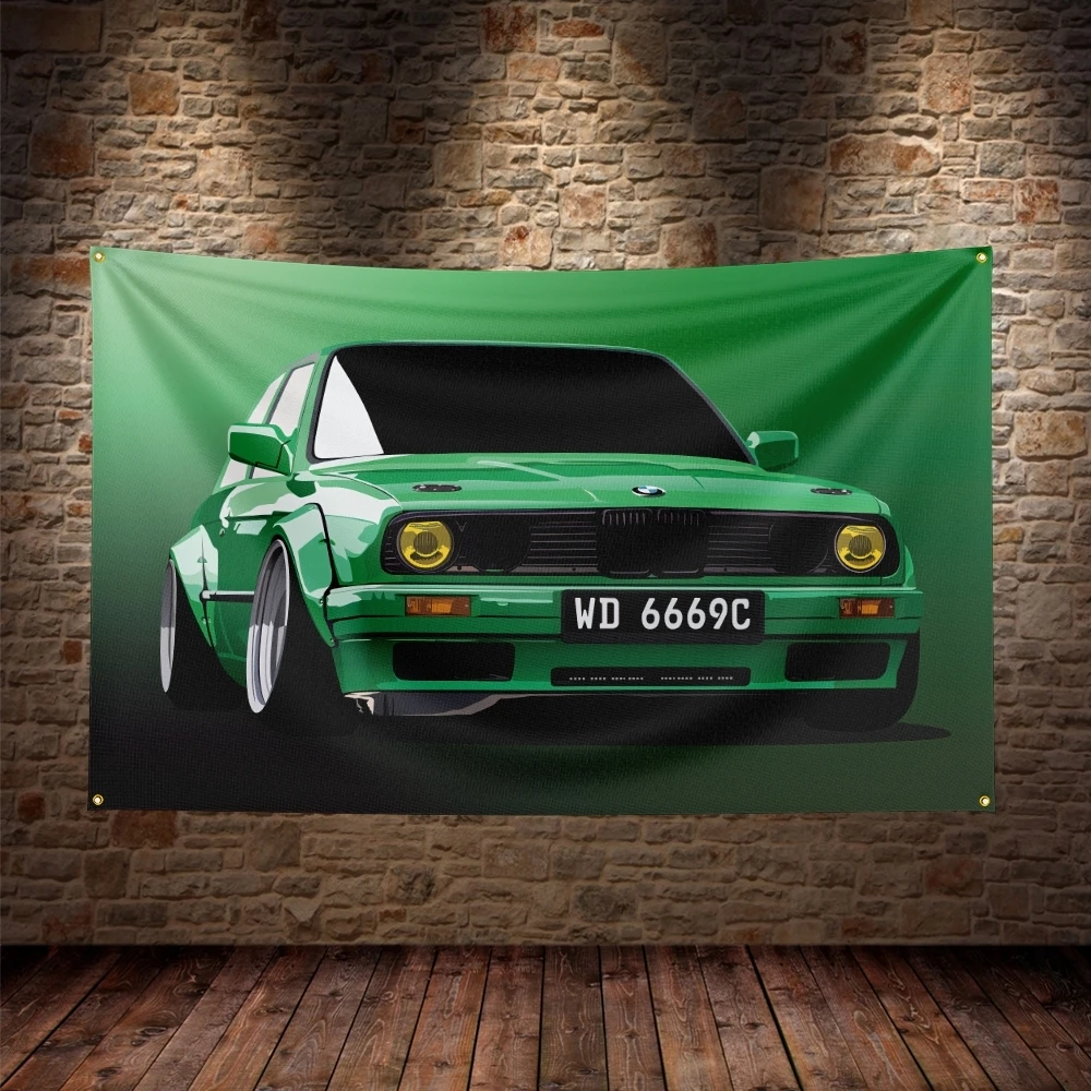 Vintage American Muscle Cars Flag Polyester Digital Printing Retro Car Banner For Decor