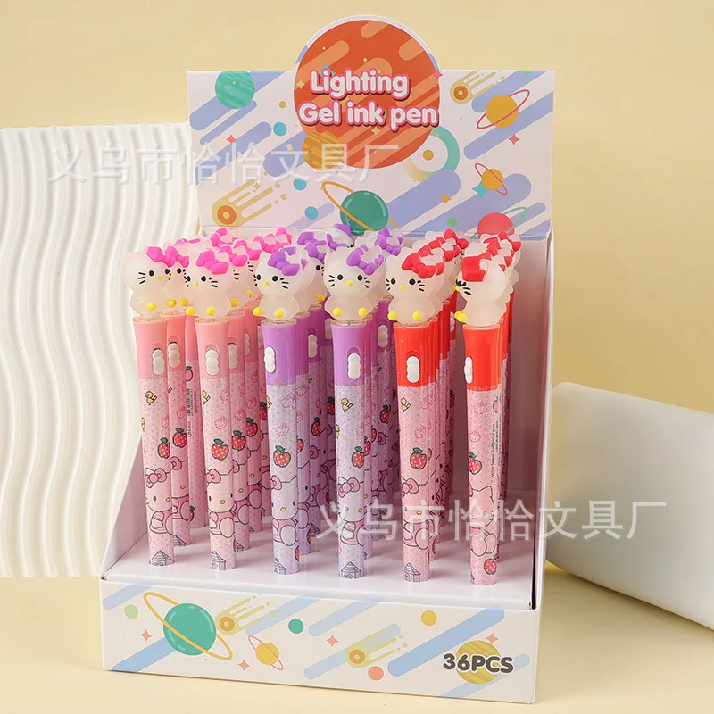 

Sanrio 36PCS Hello Kitty Cartoon Lamp Pen 0.5mm Black Creative Luminous Pen Cute Pupils Daily Writing Office Prizes Wholesale