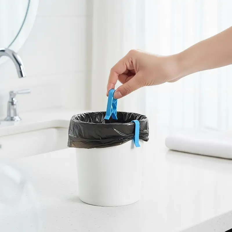 Trash Can Fixed Clips Anti-Slip Sturdy Rubbish Bag Holder Clamps Reusable for Household Kitchen Bathroom Office Dorm Supplies