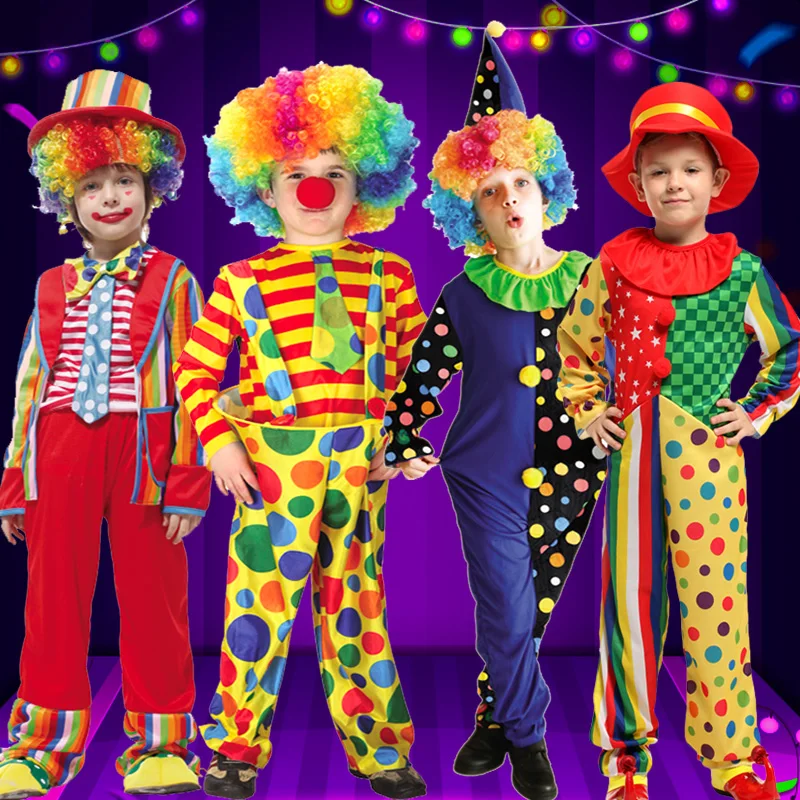 

Carnival Variety Children Funny Clown Costumes Christmas Boy Joker Costume Cospaly Party Dress Up Clown Suits