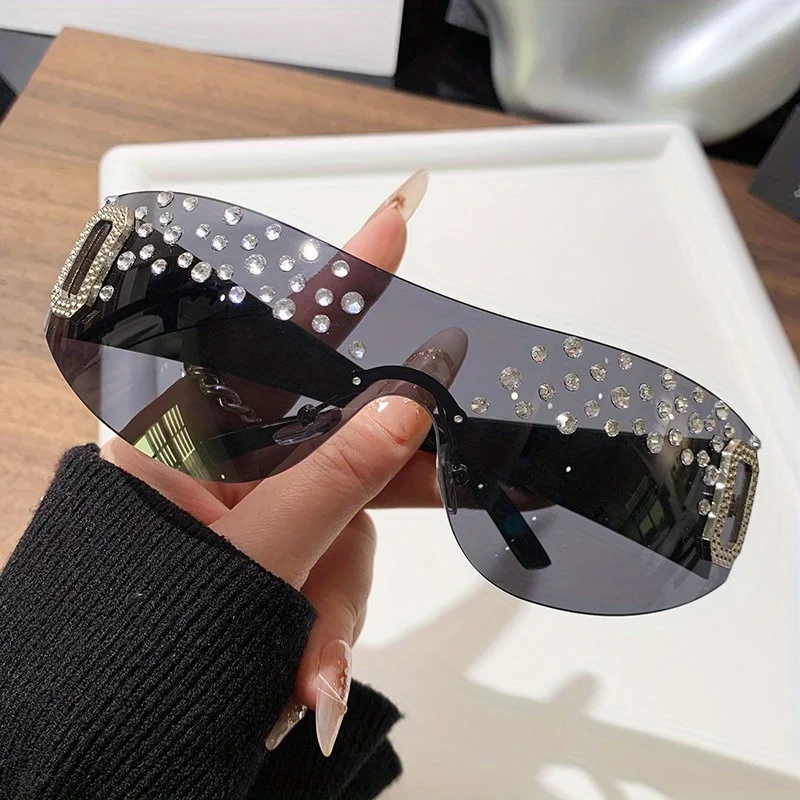

Fashion Handmade Rhinestone Women's Large Frame Sunglasses Frameless Sunglasses Fashion Square
