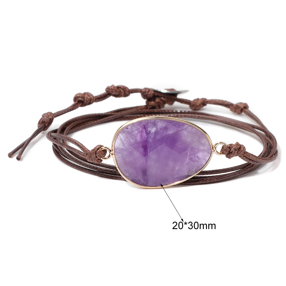 Natural Stone Amethysts Agates Pendant Wrap Bracelet Handmade Waterproof Wax Thread Bracelets Fashion Men Women Boho Jewelry