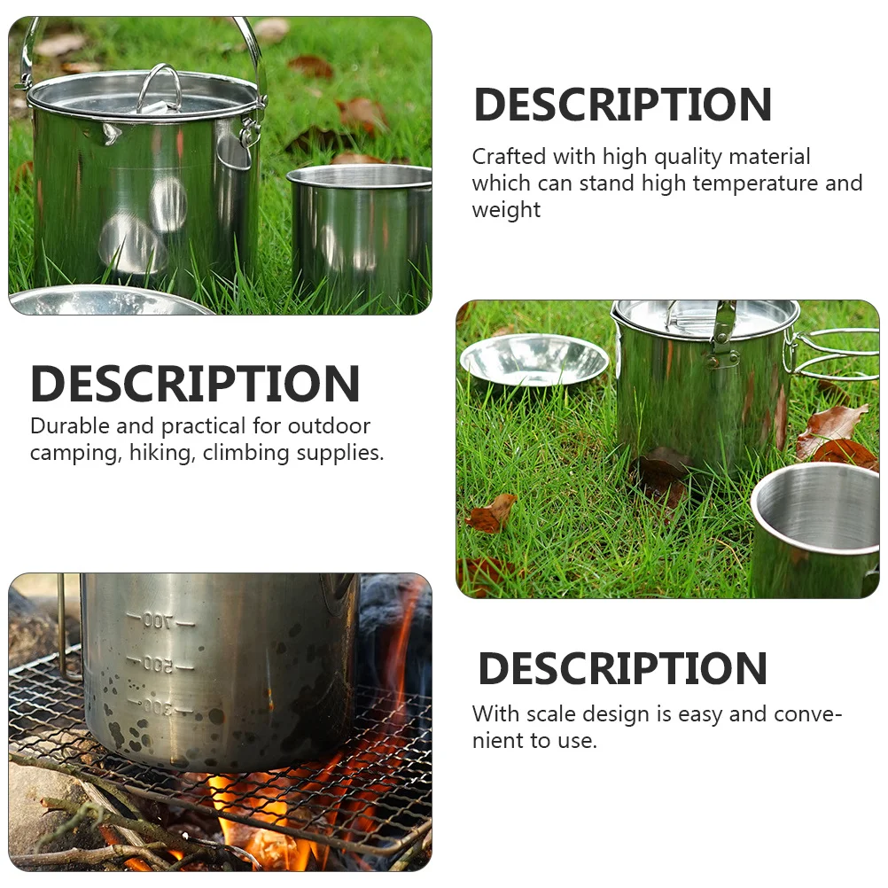 

Camping Kettle Cookware Set Outdoor Cup Water Silver Stainless Steel Picnic Tableware Travel