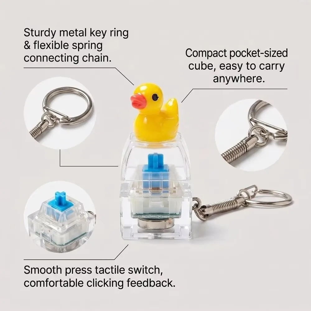 Press Light Clicker Fidget Keychain Translucent Smooth Clicking Duck Keychain Cartoon Animals Lightweight