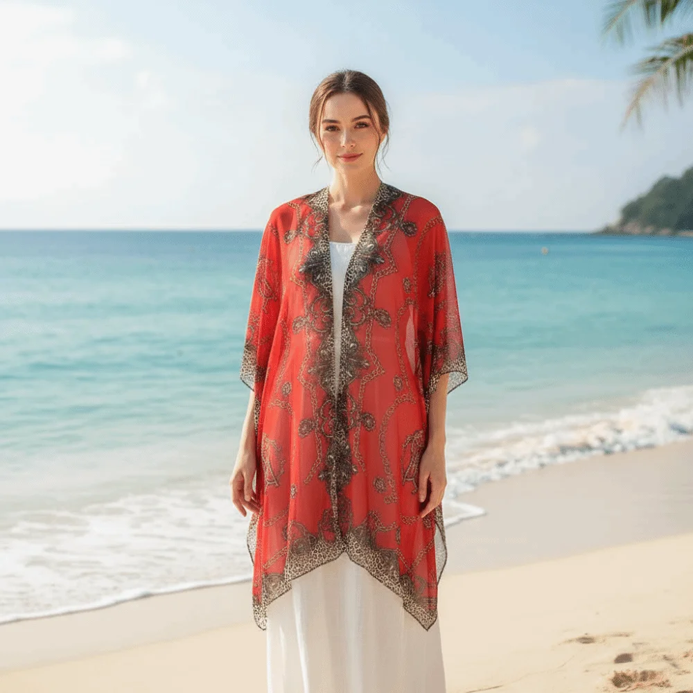 

Дышащая длинная шаль с крупным цепным принтом и пряжкой, тонкий солнцезащитный большой шарф, легкий полиэстеровый плащ для пляжного отдыха