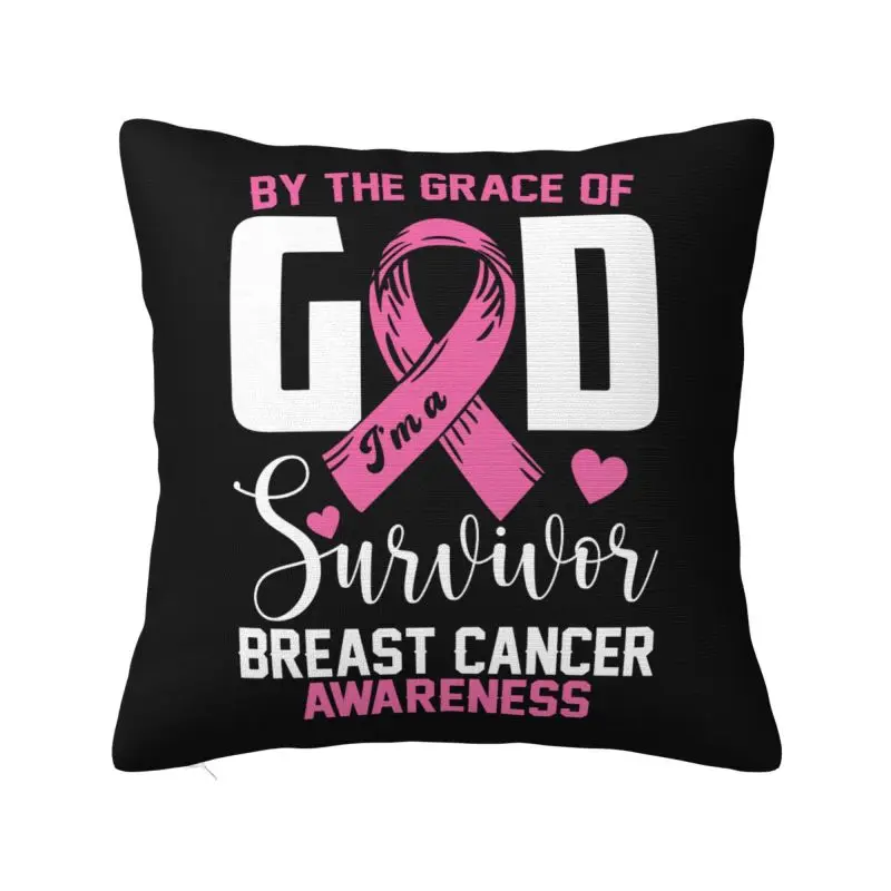 By The Grace God Im A Survivor Breast Cancer Awareness Cushion Cover 40x40 cm Polyester Throw Pillow Case For Sofa Pillowcase