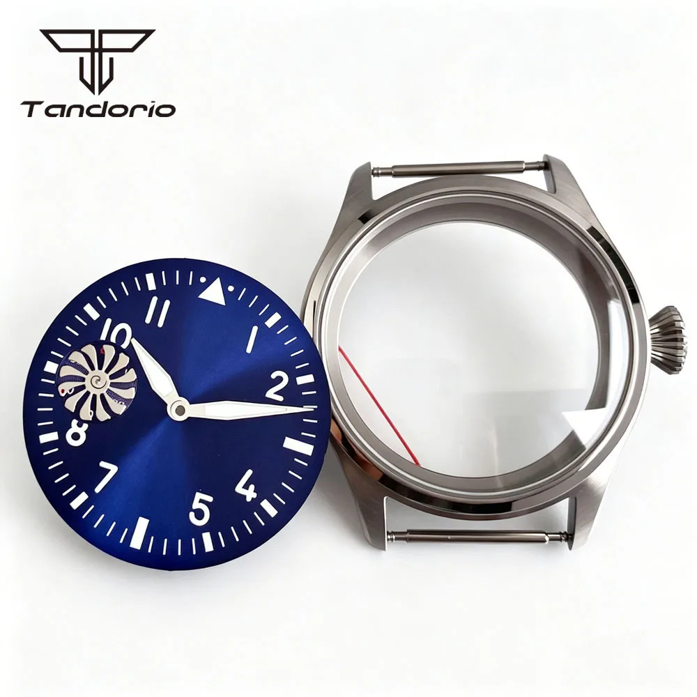 Retro 42mm Pilot Hand-Winding Watch Case & 37mm Dial Set Fit ETA6497 ST3600 Sapphire Glass Wristwatch Mod Accessories Clear Back