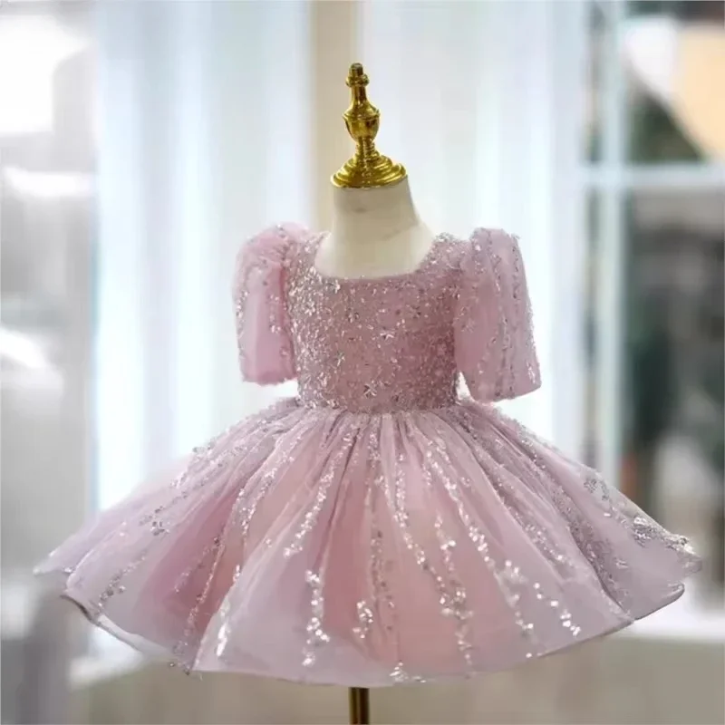 فساتين حفلات الأميرات طفلة عيد ميلاد الزفاف عيد الميلاد ملابس الطفل الترتر طفل رضيع فستان توتو نفخة الأكمام الرضع