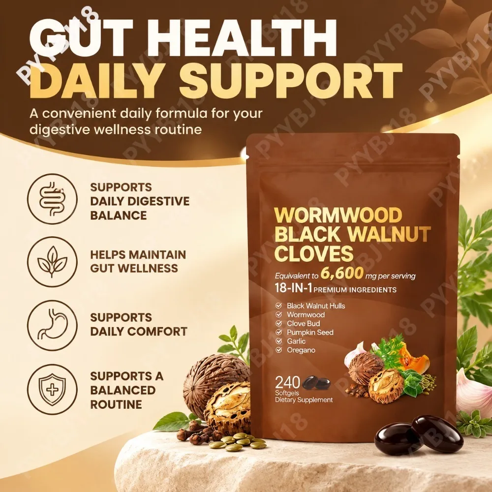 Wormwood Black Walnut Cloves Softgels for Digestive Wellness & Intestinal Balance 18-in-1 Herbal Blend with Pumpkin Seed 240 Ct